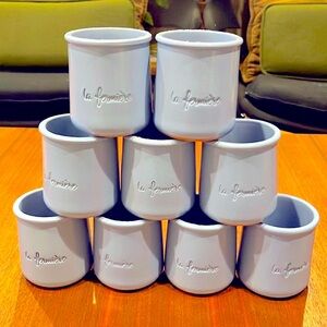 La Fermiere terracotta yogurt pots- periwinkle blue